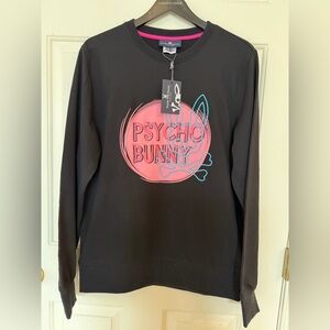 NWT Rare Psycho Bunny Arnell Crew Neck Logo Sweatshirt Black Size M